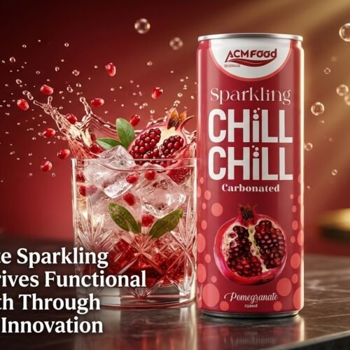 Banner of pomegranate sparkling beverage can and pomegranate ingredients for functional drink article