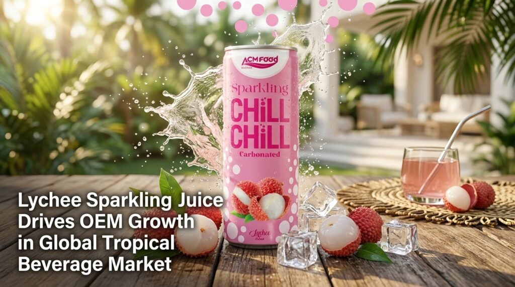 Lychee Sparkling Juice 250ml can featured with article title overlay