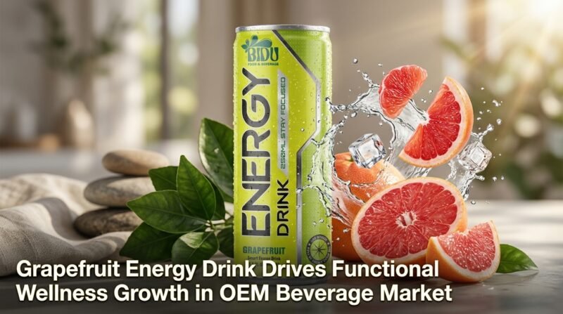 Grapefruit energy drink 250ml can with fresh grapefruit and functional wellness concept for news article