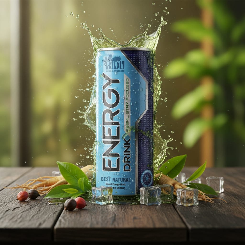 Natural Energy Drink in 250ml aluminum can with green tea and herbs