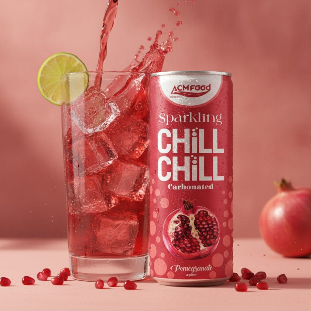 pomegranate sparkling drink in glass with ice