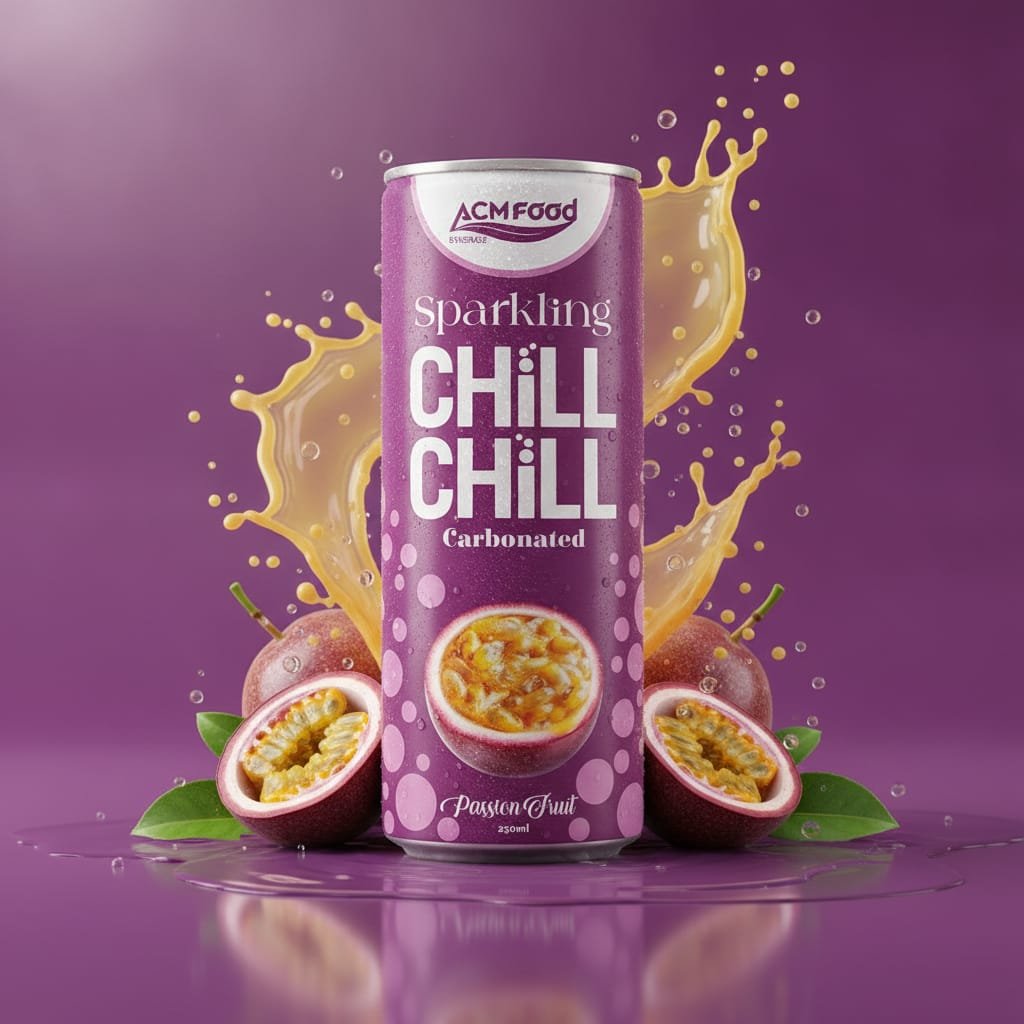Shipping container with passion fruit sparkling juice export pallets