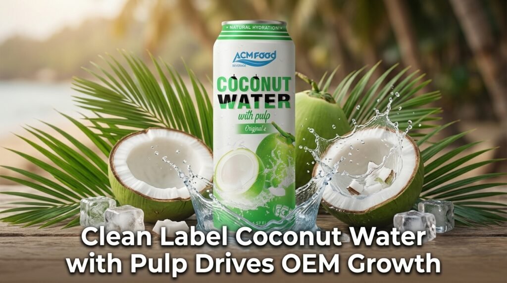 Clean label coconut water with pulp OEM trend banner