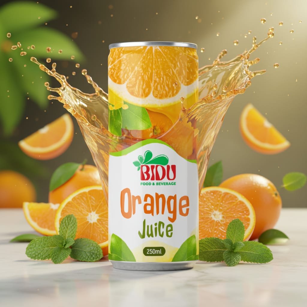 OEM juice production line with BIDU Orange Juice cans