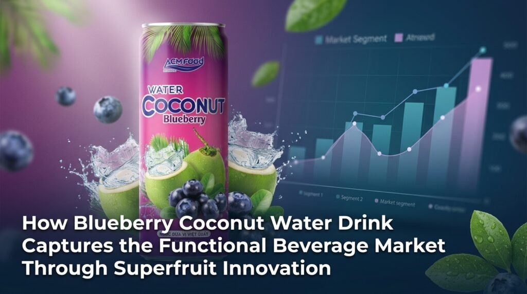 Blueberry coconut water drink 320ml can with market trends chart background