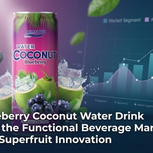 Blueberry coconut water drink 320ml can with market trends chart background