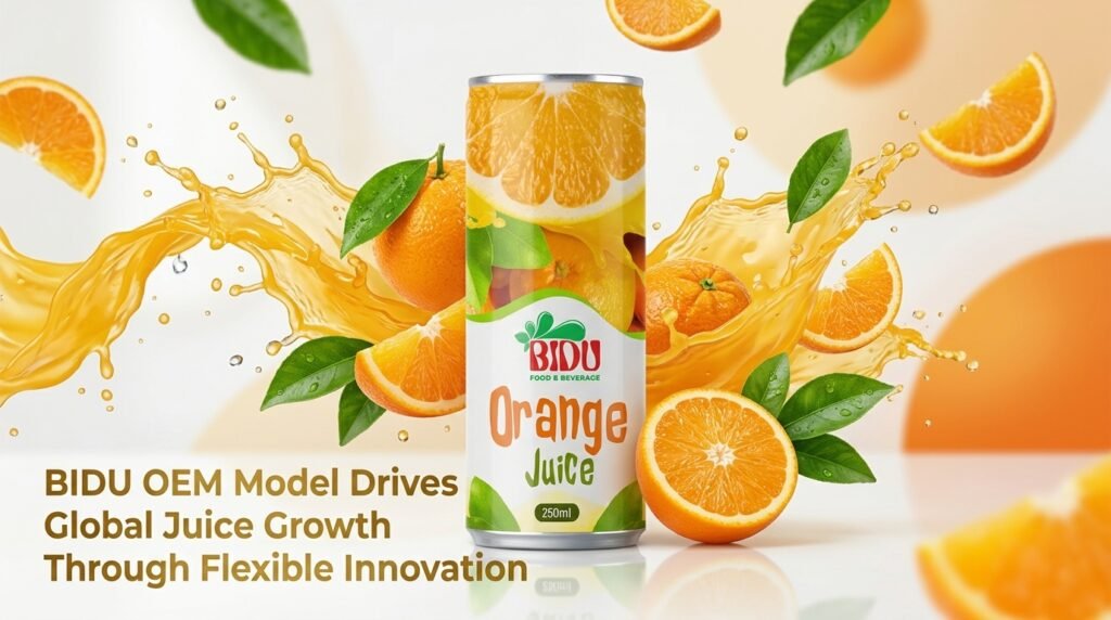 BIDU Orange Juice can with article title overlay