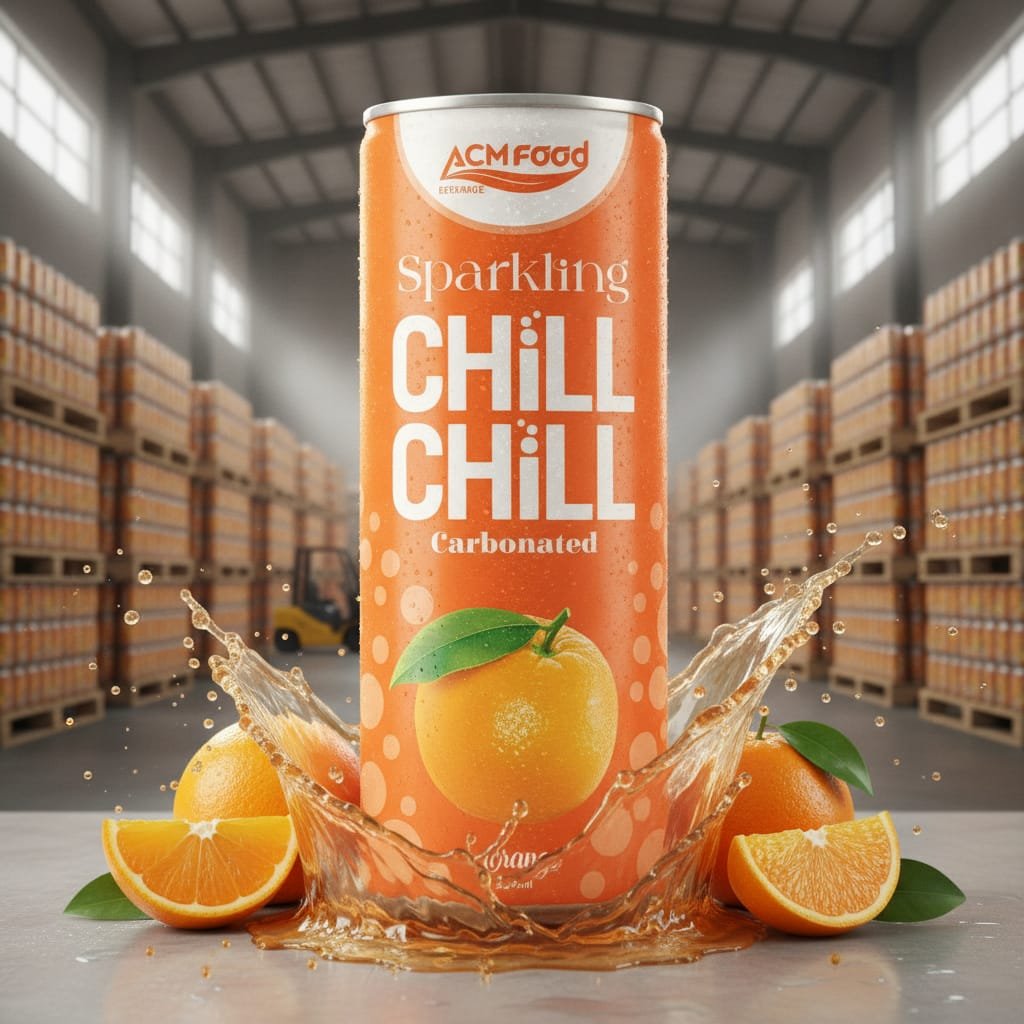 Orange Sparkling Juice Export 250ml aluminum can on shipping pallet