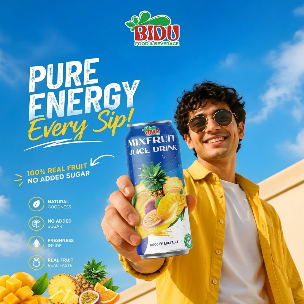 pure energy every sip mixfruit juice drink